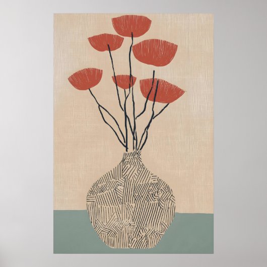 Midden-euwse moderne terracotta bloemenvaseprint poster (Voorkant)