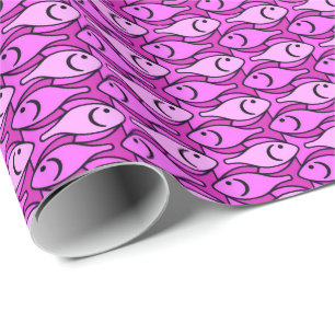 Midden-euwse moderne vis, orchidee en fuchsia cadeaupapier