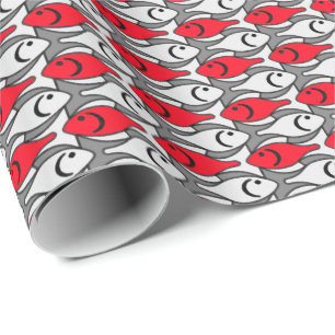 Midden-euwse moderne vis, rood en grijs cadeaupapier