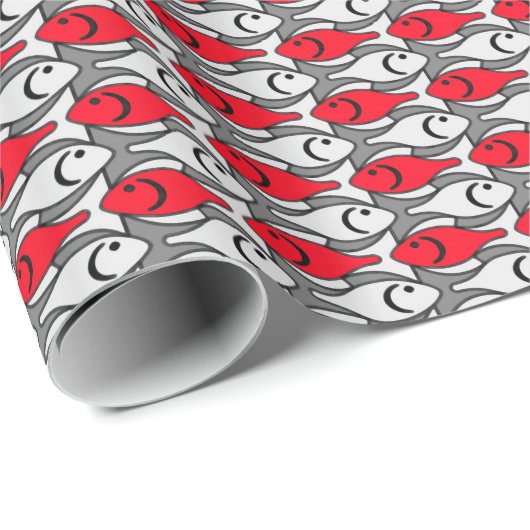 Midden-euwse moderne vis, rood en grijs cadeaupapier (Rol Hoek)