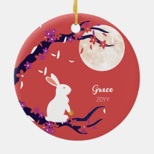 Midden herfst Festival Full Moon Rabbit Keramisch Ornament (Achterkant)