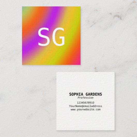 Midden Initialen - Vierkant - Zachte kleuren Vierkante Visitekaartje (Voorkant / Achterkant)