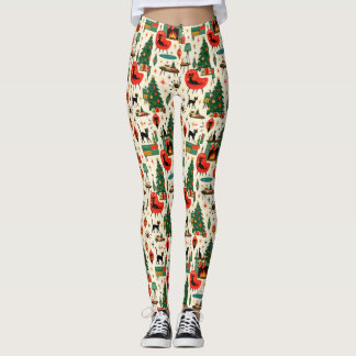 Midden jaren 50 Kerstkatten Retro Atoomtijdperk Leggings