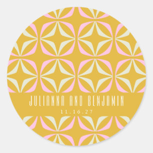 Midden Mod Geometrische Gele Roze Huwelijks Ronde Sticker