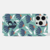 Midden Monogram Letter Blauw & Rood Bloemmotief iPhone Hoesje (Achterkant horizontaal)