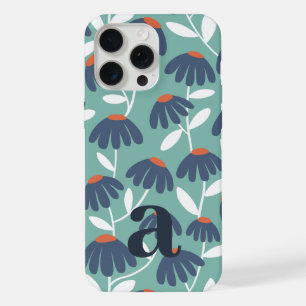 Midden Monogram Letter Blauw & Rood Bloemmotief iPhone 15 Pro Max Case