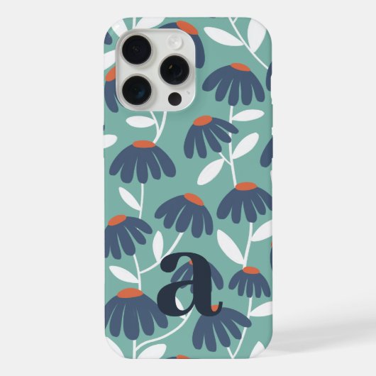 Midden Monogram Letter Blauw & Rood Bloemmotief iPhone Hoesje (Achterkant)