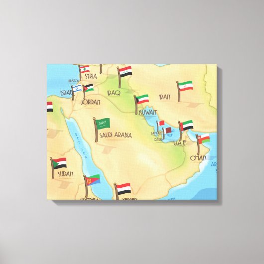 Midden-Oostenkaart Canvas Afdruk (Voorkant)