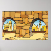 Midden-Oosterse woestijnstad door oude boog heen Poster (Voorkant)