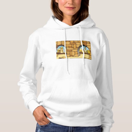 Midden-Oosterse woestijnstad door oude boog Hoodie (Voorkant)