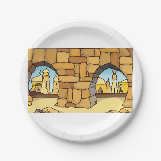 Midden-Oosterse woestijnstad door oude boog Papieren Bordje (Voorkant)