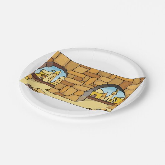 Midden-Oosterse woestijnstad door oude boog Papieren Bordje (Gekanteld)