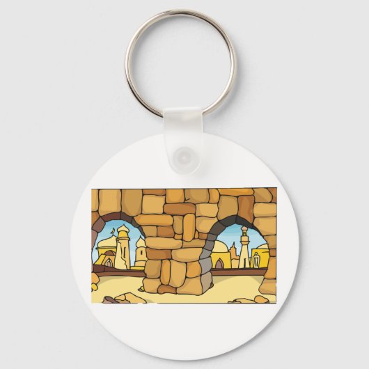 Midden-Oosterse woestijnstad door oude boog Sleutelhanger (Voorkant)