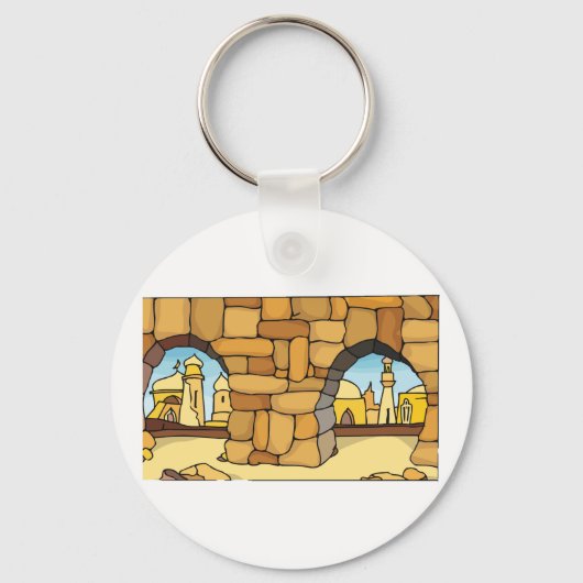 Midden-Oosterse woestijnstad door oude boog Sleutelhanger (Achterkant)