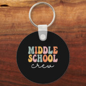 Midden-schoolpersoneel Retro Groovy Vintage eerste Sleutelhanger (Voorkant)