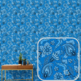 Midden Teal Aqua Blauw Bloemmotief Paisley Elegant Behang