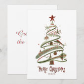 Midden-twintigste-eeuwse modern aquarel kerstkaart (Voorkant / Achterkant)