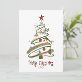 Midden-twintigste-eeuwse modern aquarel kerstkaart