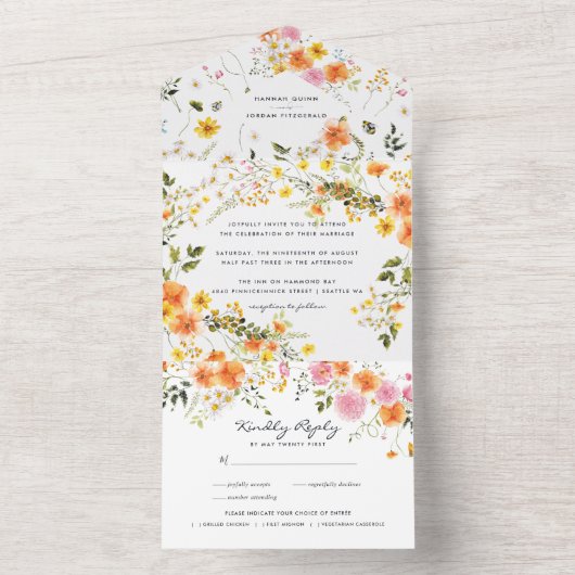 midden van de zomer | Romantische herfstbloemen All In One Uitnodiging (Binnen)