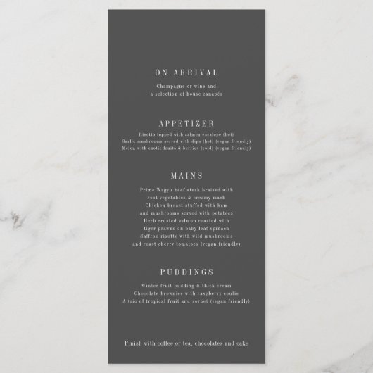 Midden van het borstbeen donkergrijs witte trouwme menu (Achterkant)