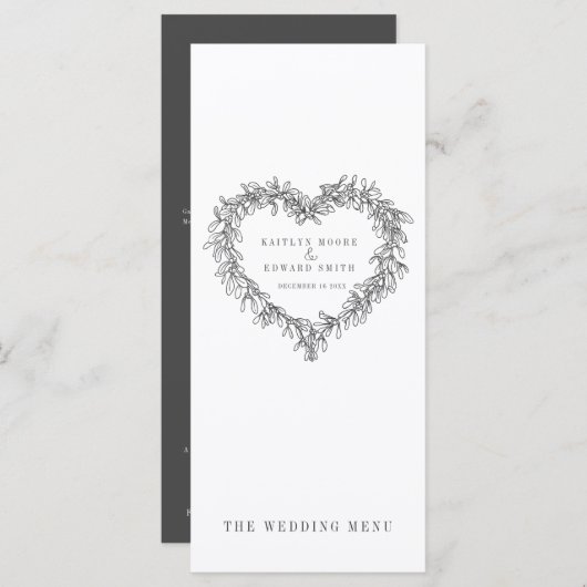 Midden van het borstbeen donkergrijs witte trouwme menu (Voorkant / Achterkant)