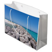 Midden van Shell Island Jetty Gift Bag Groot Cadeauzakje (Achterkant Gekanteld)