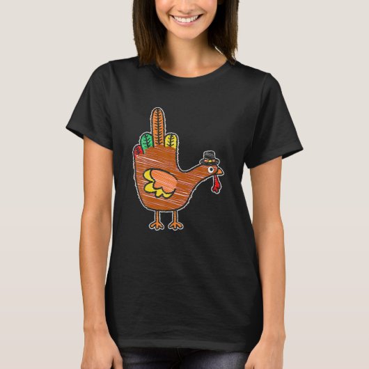 Midden-VingerThanksgiving Turkije Kinder vogel T-shirt (Voorkant)