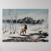 Midden winter Elk in sneeuwdruk Poster (Voorkant)
