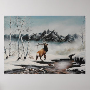 Midden winter Elk in sneeuwdruk Poster