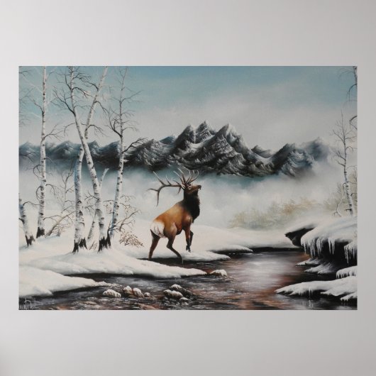 Midden winter Elk in sneeuwdruk Poster (Voorkant)