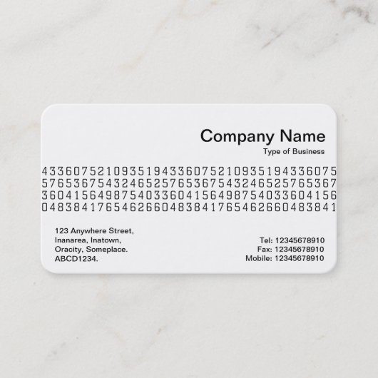 Middenband - Willekeurige nummers Visitekaartje (Voorkant)