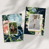 Middenblauw Blush Bloemen Foto Afstudeerkaart Save The Date