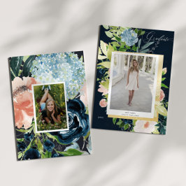 Middenblauw Blush Bloemen Foto Afstudeerkaart Save The Date