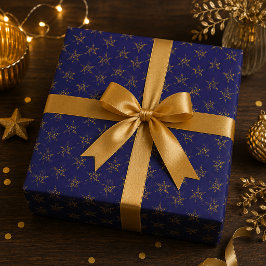 Middenblauw en gouden sterrenwikkelpapier cadeaupapier
