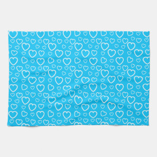Middenblauw en wit Love Hearts-patroon Theedoek