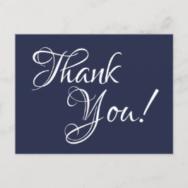 Middenblauw en Witte Calligrafie Dank Je Briefkaart