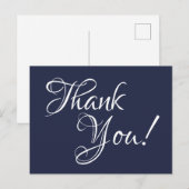 Middenblauw en Witte Calligrafie Dank Je Briefkaart (Voorkant / Achterkant)