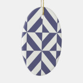 Middenblauw geometrisch deco kubuspatroon keramisch ornament (Rechts)