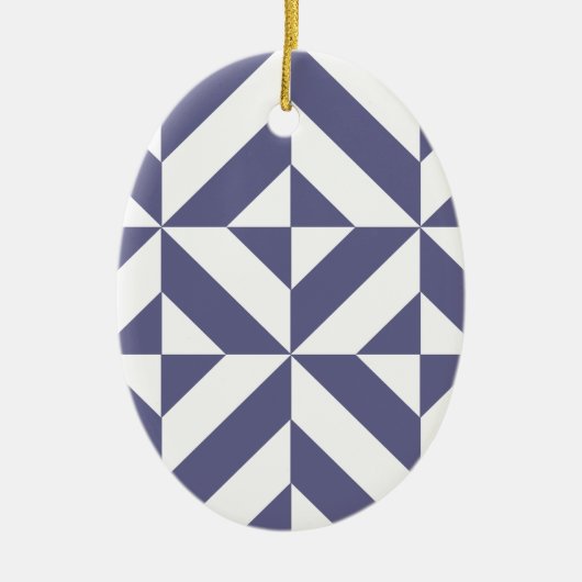 Middenblauw geometrisch deco kubuspatroon keramisch ornament (Voorkant)