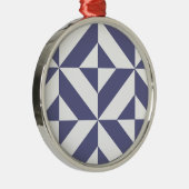 Middenblauw geometrisch deco kubuspatroon metalen ornament (Rechts)
