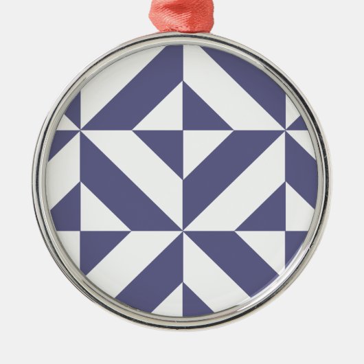 Middenblauw geometrisch deco kubuspatroon metalen ornament (Voorkant)