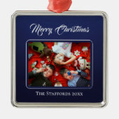 Middenblauw Kerstmis Foto Ornament (Voorkant)