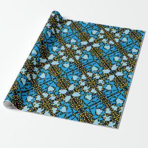 Middenblauw met gouden sierlijsten in patronen cadeaupapier