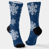 Middenblauwe en witte sneeuwvlok sokken (Gebogen)