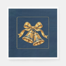 Middenblauwe & Gouden Kerstbellen Servetten