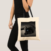 Middenblauwe Ogen - Zwarte Kat Budget Tote Tas (Voorkant (product))