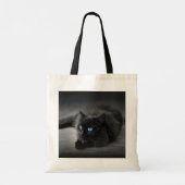 Middenblauwe Ogen - Zwarte Kat Budget Tote Tas (Achterkant)