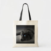Middenblauwe Ogen - Zwarte Kat Budget Tote Tas (Voorkant)