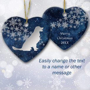 Middenblauwe Zilveren Sneeuwvlok Goud Retriever Keramisch Ornament
