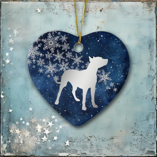 Middenblauwe Zilveren Sneeuwvlok Pitbull Hond Keramisch Ornament